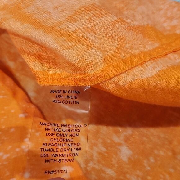 Chaus Sport Orange Tie-Dye Bleached Button Up Linen Blend Blouse Sz Med M - Picture 8 of 8